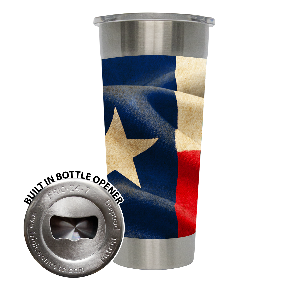 Frio Stainless Steel 24 oz Tumbler with Bottle Opener – Texas
